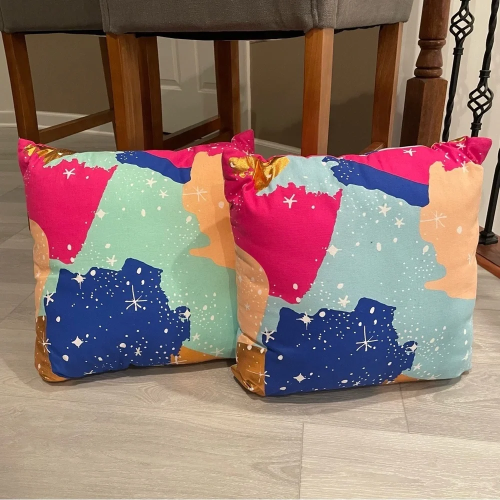 2 NWOT OH JOY colorful pillows with gold accents l